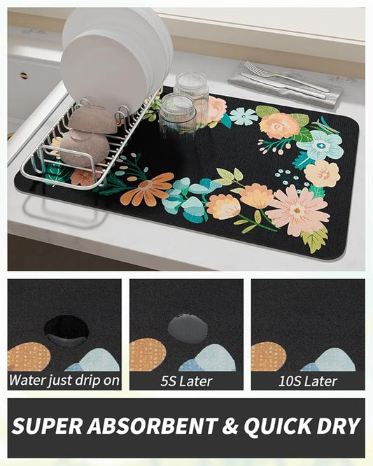 AMOAMI Coffee Mat Hide Stain Rubber Backed Absorbent Dish Drying Mat - Image 2