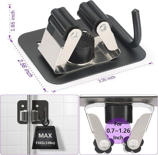 Broom Holder Wall Mount Screw Drilling, Sturdy Heavy Duty Stainless Steel Mop - Image 2