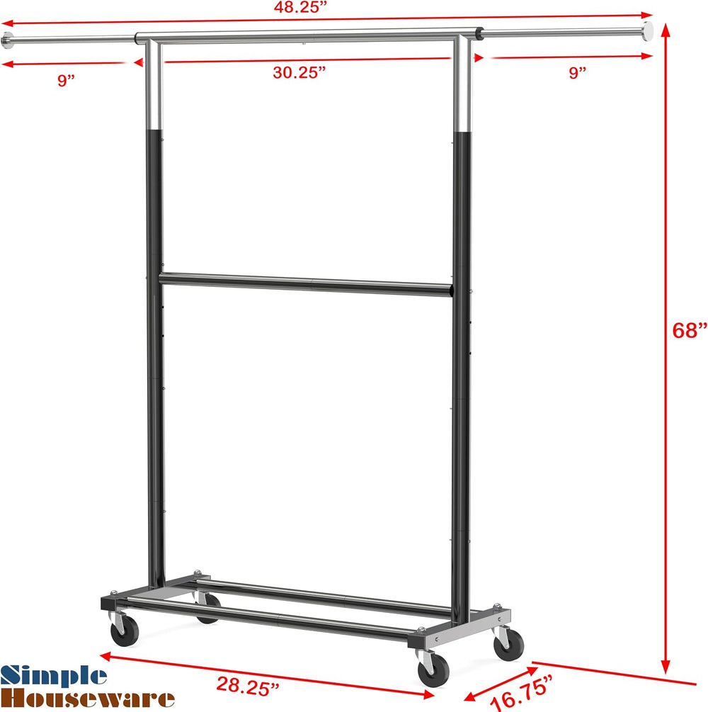 Simple Houseware Double Rod Adjustable Clothing Garment Rack, Black