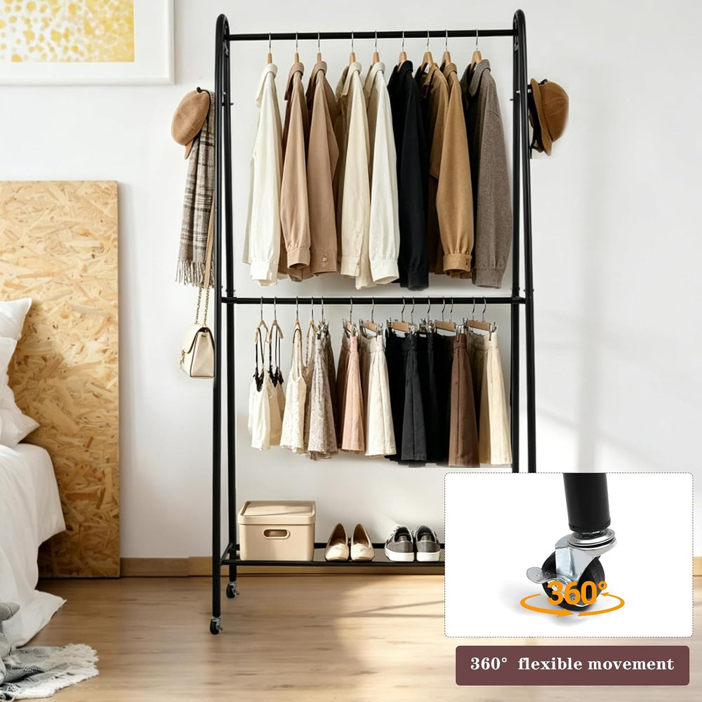 Heavy Duty Clothes Rack with Wheels, Garment Rack