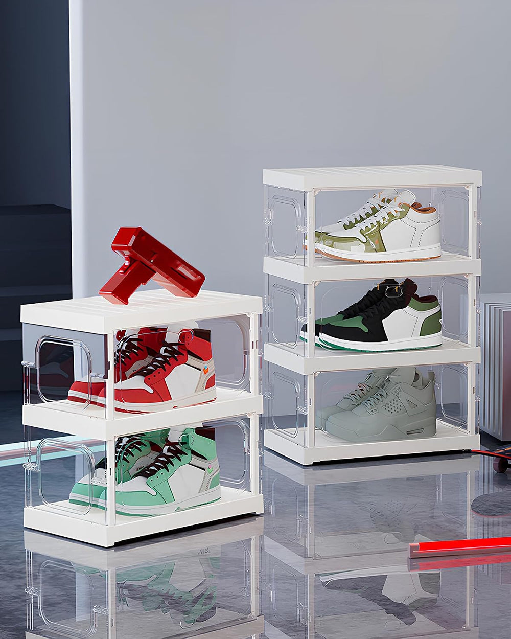 X-Large Sturdy Foldable Shoe Rack Sneaker Container Clear Plastic Stackable S...