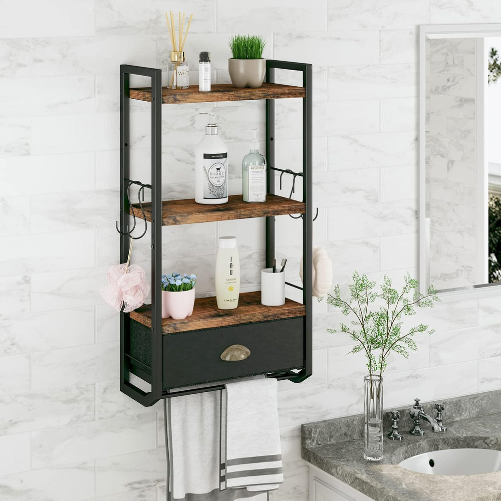 Bathroom Storage Organizer Wall Mounted, 3 Tier Bathroom Towel Rack Shelf wit...
