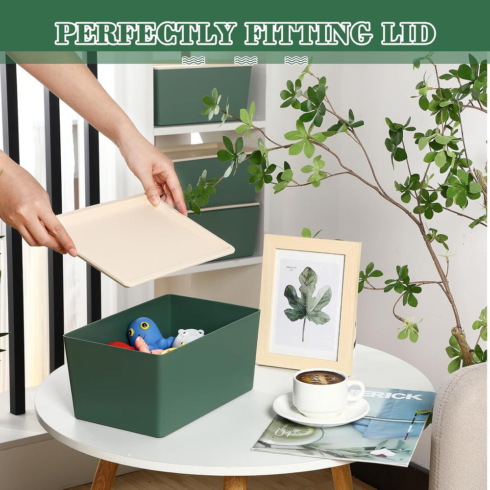 Menkxi 4 Pcs Storage Bins with Lids, Green, Large
