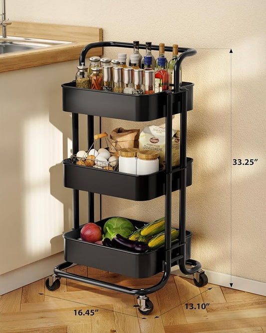 Pipishell 3 Tier Mesh Utility Cart, Rolling Metal Organization Cart - Image 2