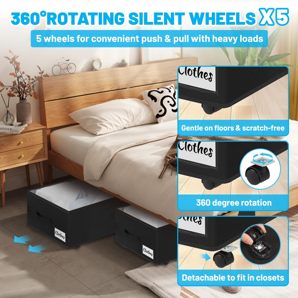 Under Bed Storage with Wheels, 3-Pack 10" Height XXL 75L Rolling Storage...