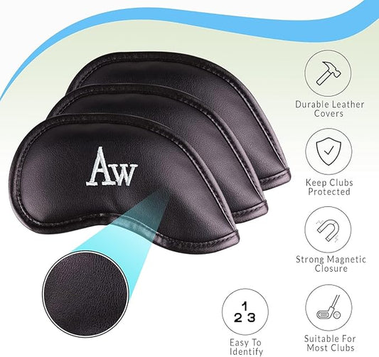 Premium Magnetic Leather Iron and Wedge Golf Club Head Covers | Set of 10 | - Image 2