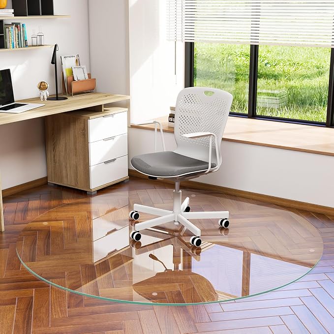 55" x 55" Round Glass Chair Mat, Heavy Duty Hard Floor Mat - Image 7
