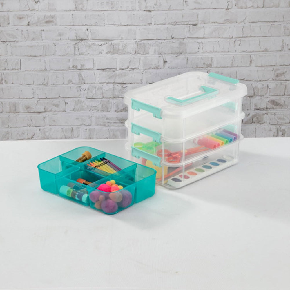 Sterilite 24 Pack Plastic Storage Box Container, 3 Layer, Stack and Carry, Cl...