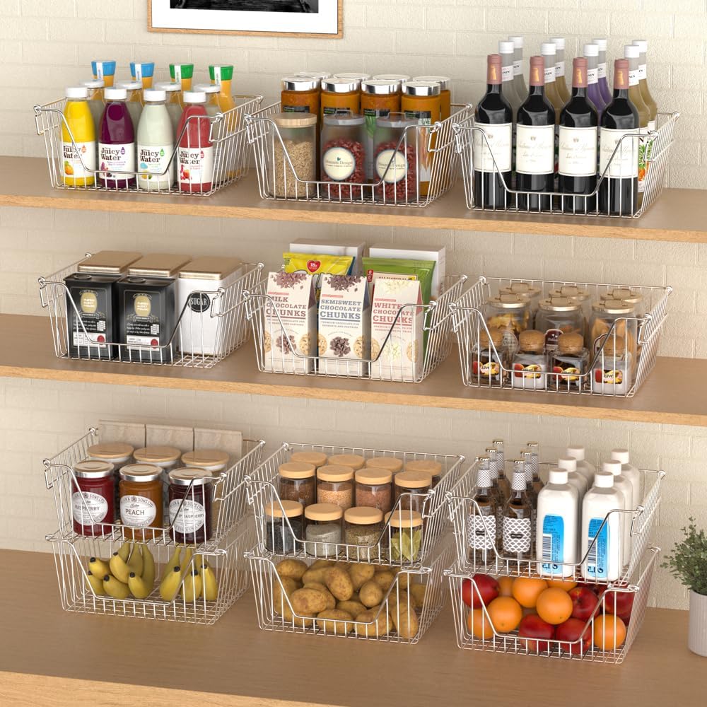 Slideep Large Stackable Storage Baskets Cabinet Organizer Sturdy Metal Wire P...