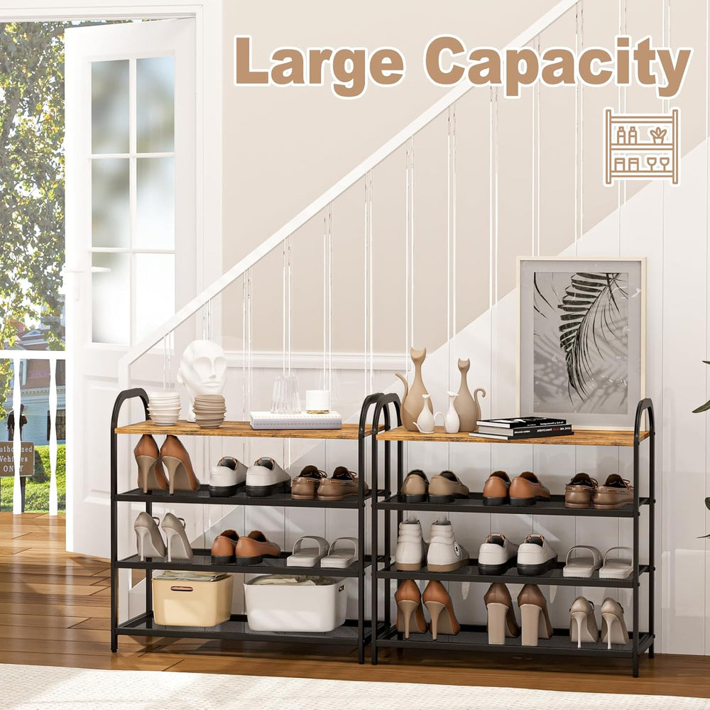 4-Tier Shoe Rack for Front Door Entrance, Metal Wood Shoe Shelf