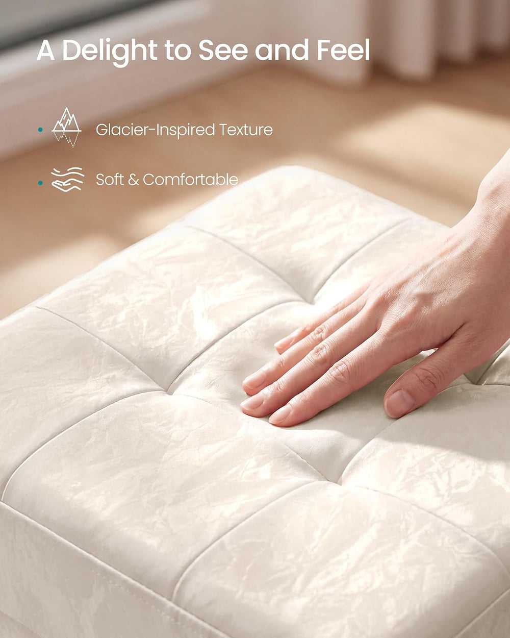 SONGMICS Storage Ottoman, Textured PU Leather Footstool with Cushion