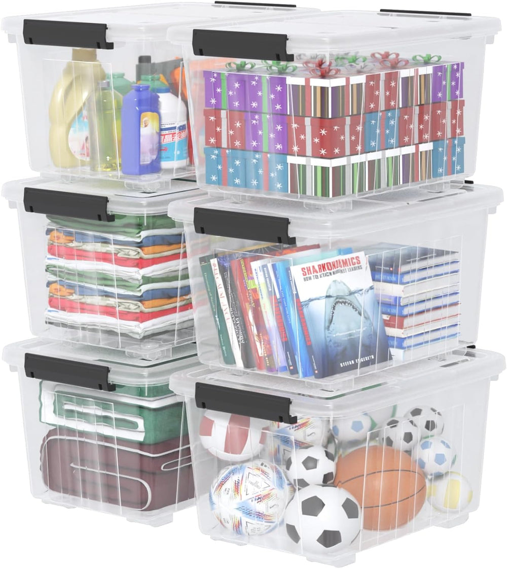 Wakikin Large 50 Quart Clear Plastic Storage Bins with Wheels, 6-Pack