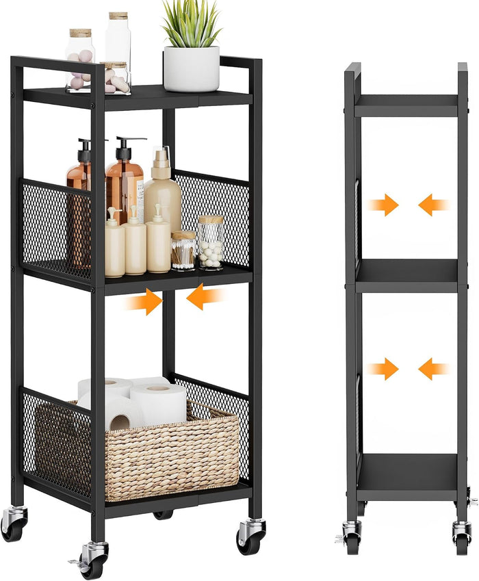 3-Tier Expandable Storage Shelving Unit,Slim Storage Cart,Metal