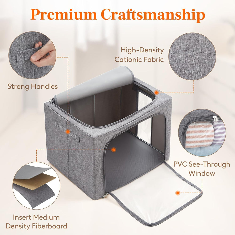 Lifewit 3 Pack Clothes Storage Bins with Metal Frame, Stackable Storage Box