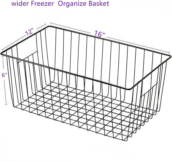 16" L x 12" W Wider Freezer Storage Organizer Baskets Container, Metal Wire - Image 7