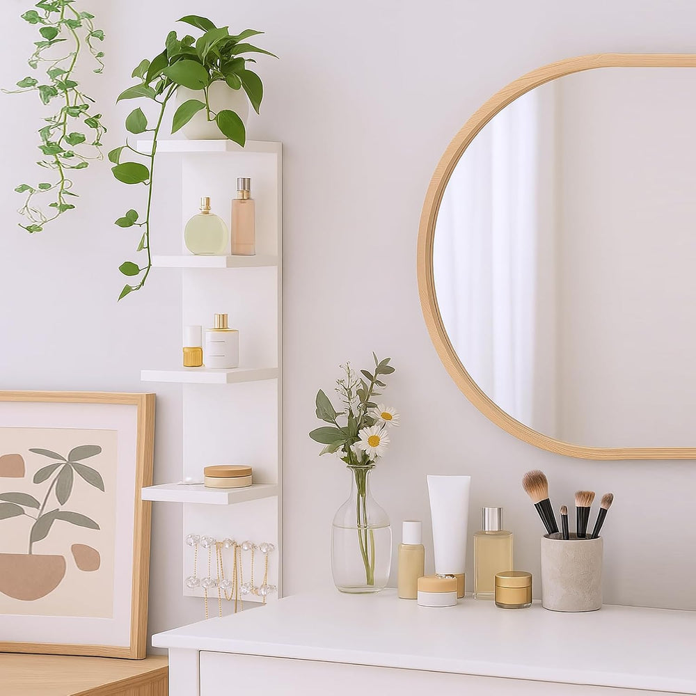 LitaEther 4 Tier White Lack Shelf Vanity Wall Shelf with 10 Crystal Hooks - M...