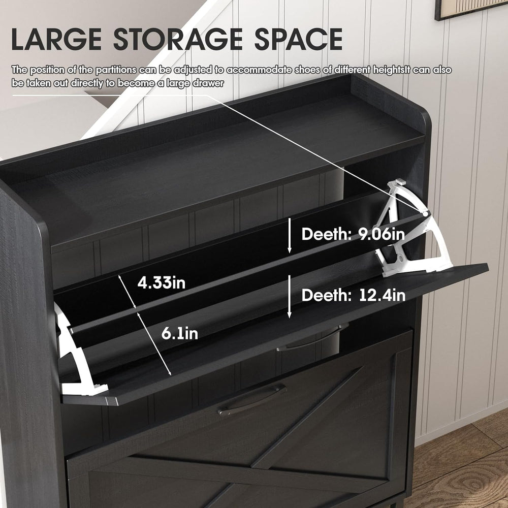 Maupvit Shoe Storage Cabinet with 2 Flip Drawers, Freestanding Organizer with...