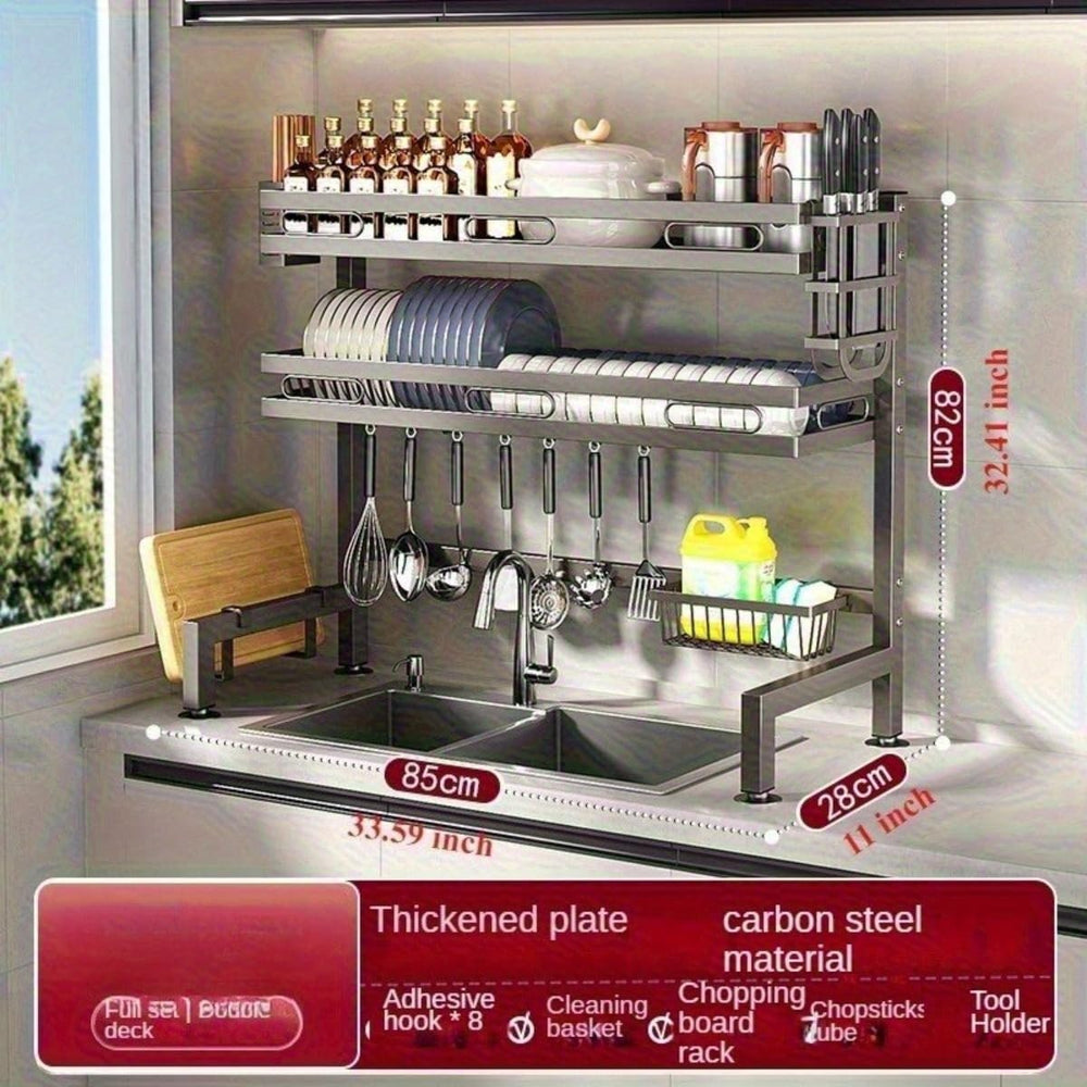 3-Tier Over Sink Dish Draining Rack Adjustable Width and Height with Phone Ho...