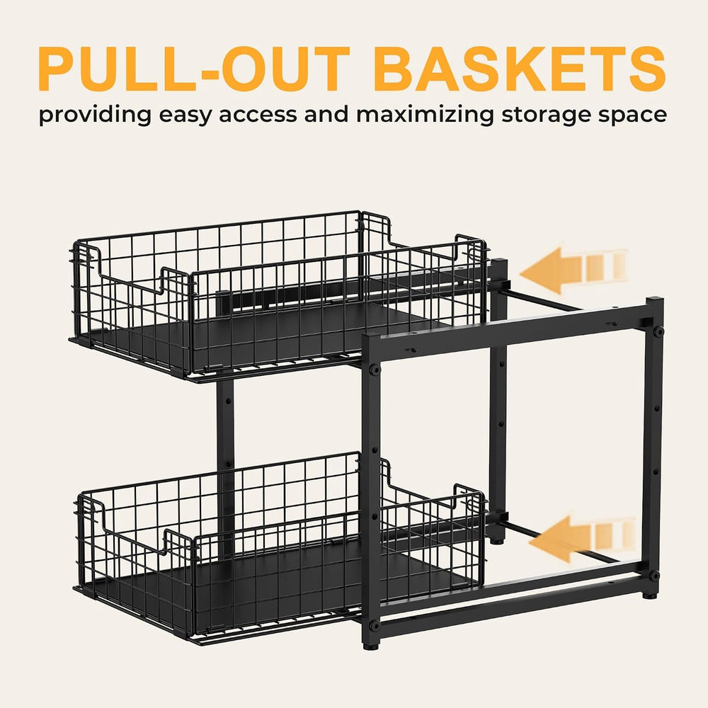 Under Sink Organizer, 2-Tier Pull Out Cabinet Organizer, Kitchen Bathroom Org...