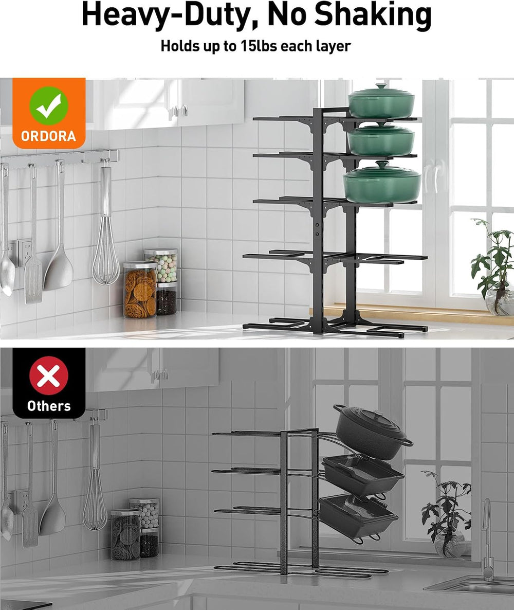 ORDORA Pots and Pans Organizer Under Cabinet 23.6" 10-Tier Adjustable Black