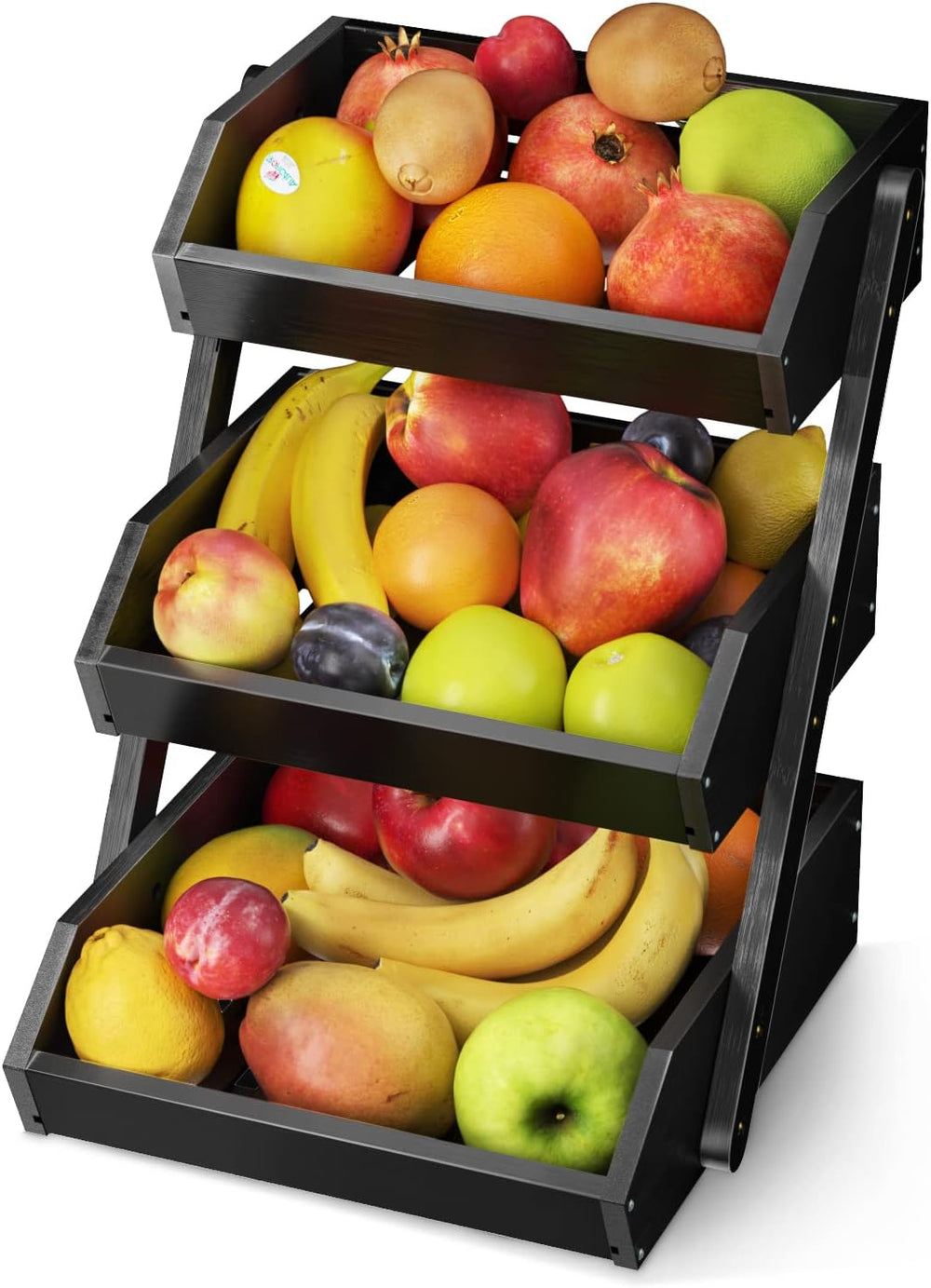 G.a HOMEFAVOR 3-Tier Fruit Basket for Kitchen Counter, Black, Self-assembly
