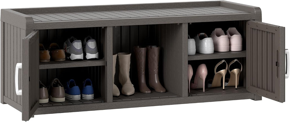 Outdoor Shoe Bench with Waterproof UV-Resistant Indoor Resin Shoe Cabinet Ent...