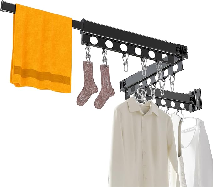 Clothes Drying Rack Foldable Wall Mounted Drying Rack 3 Fold Black-Laundry - Image 9