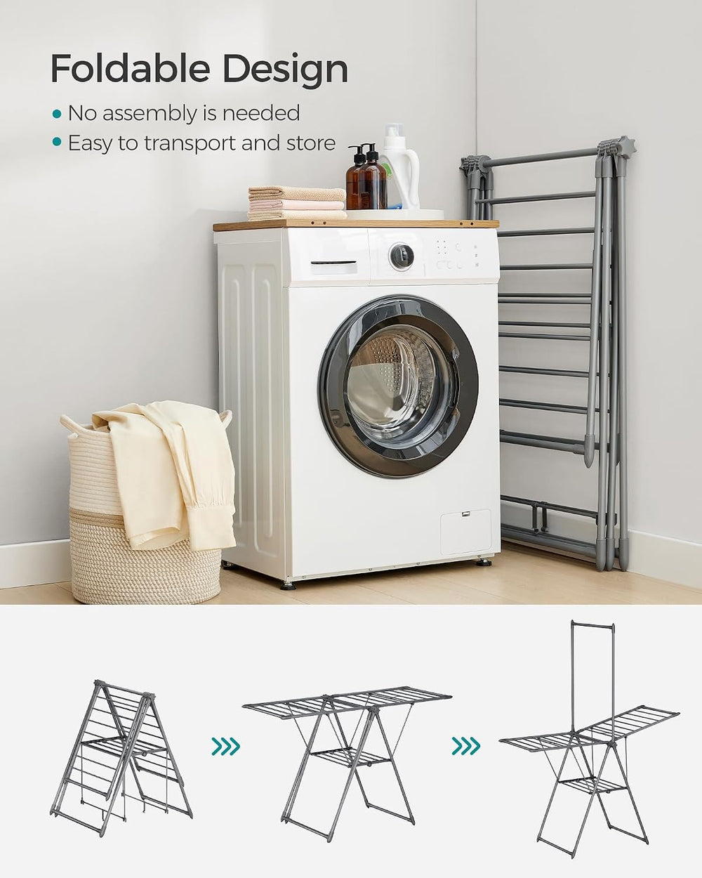 SONGMICS HOME Clothes Drying Rack, Foldable 2-Level Free-Standing Airer