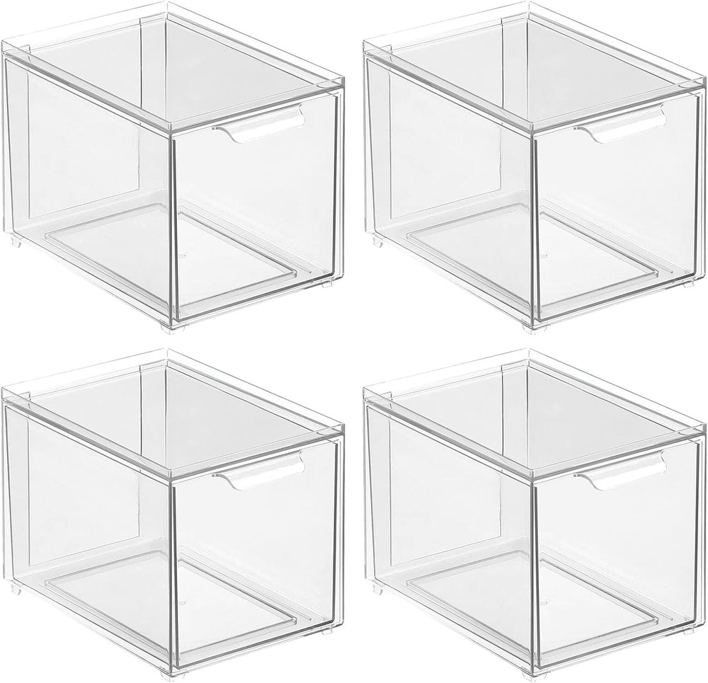mDesign Plastic Stackable Bathroom Storage with Pull Out Bin Organizer Drawer...