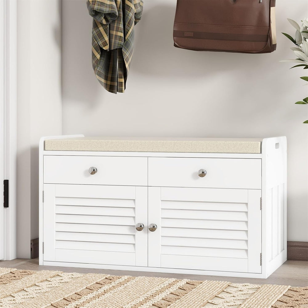 WARMHONIU Shoe Storage Bench with Lift Top Storage & Cushioned Seats