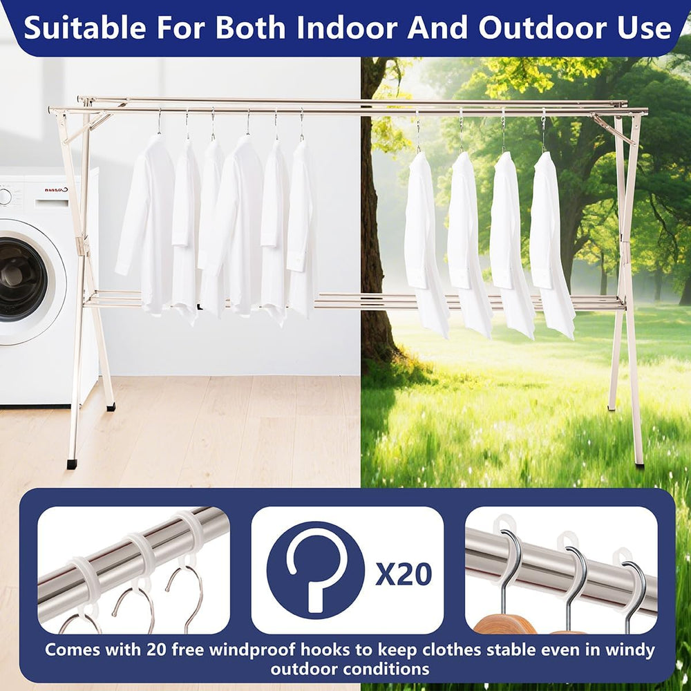 79 inches Foldable Clothes Drying Rack, Stainless Steel Indoor Outdoor Use