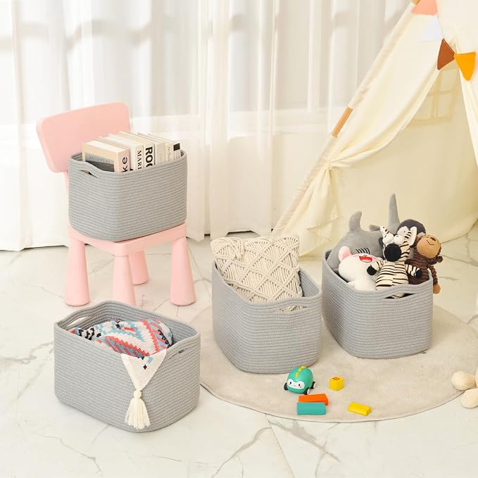 Storage Baskets for Organizing & Shelves, Woven Cotton Rope Organization Bins - Image 8