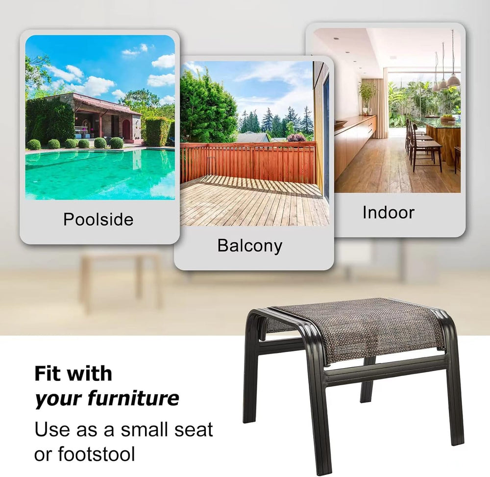 Patio Footstools Outdoor Foot Rest Aluminum Ottomans Samll Seat Wicker Furnit...