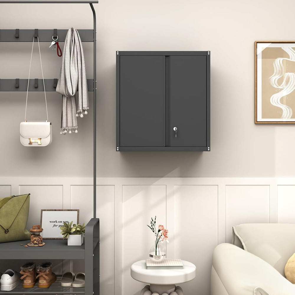 GREATMEET Locking Metal Garage Wall Cabinet with Doors and Shelf