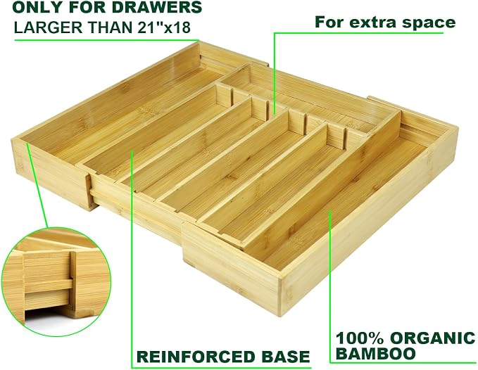 Kitchen Bamboo Silverware Drawer Organizer - Image 7