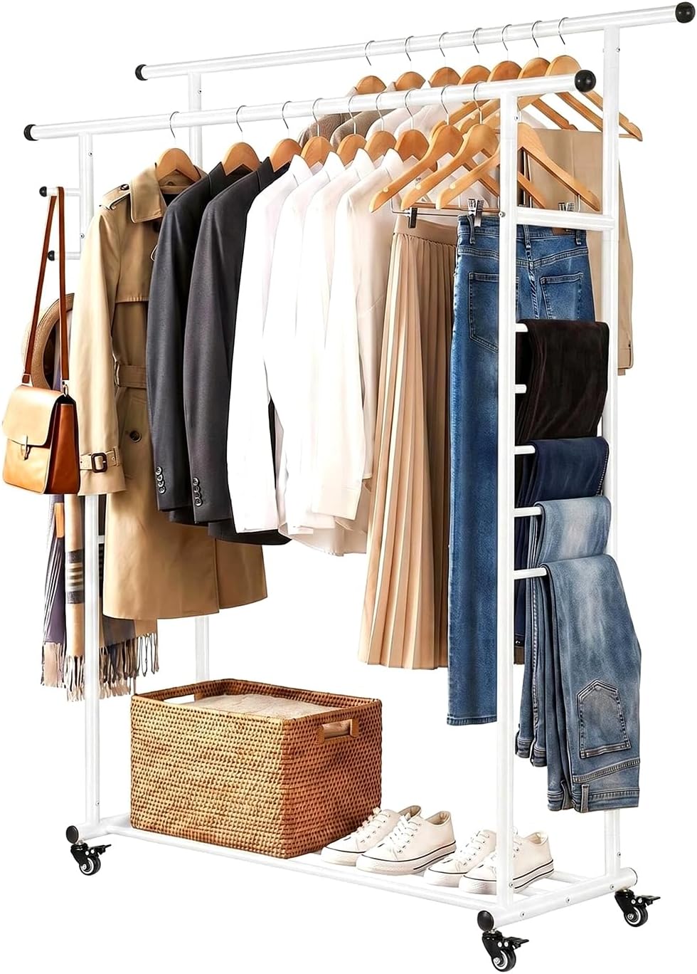 Heavy Duty Metal Clothes Rack, Easy Assembly Hanging Rack with Rolling Wheels...