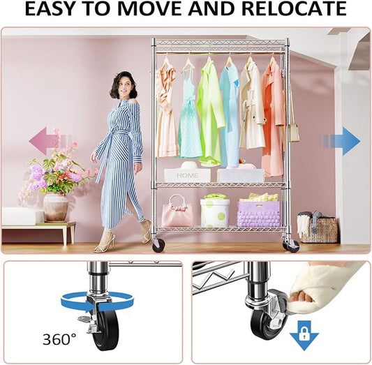 IZEUK 3 Tier Heavy Duty Rolling Garment Rack Wire Clothes Rack - Image 2