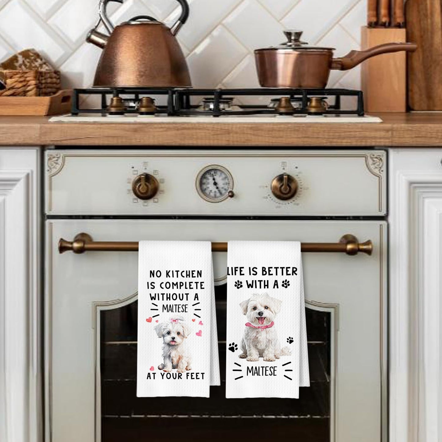 Funny Maltese Dog Kitchen Towels Set of 2, Maltese Gifts Dish Tea Towels for Kitchen Decor, Dog Mom Dad Lovers Owners Gifts Hand Towels for Bathroom, 16x24 Inches