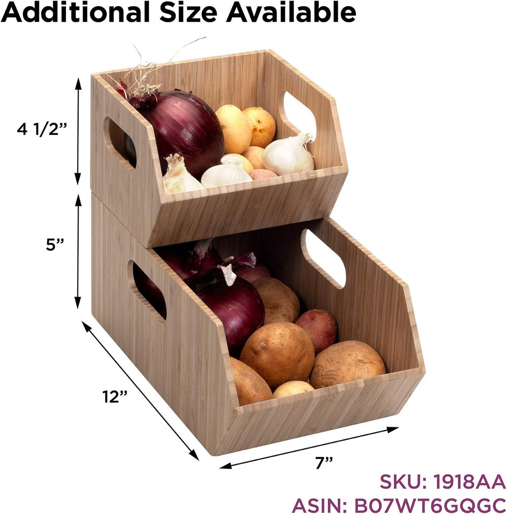 Mobilevision XL Versatile Bamboo Storage Bins for Pantry & Kitchen Cabine...