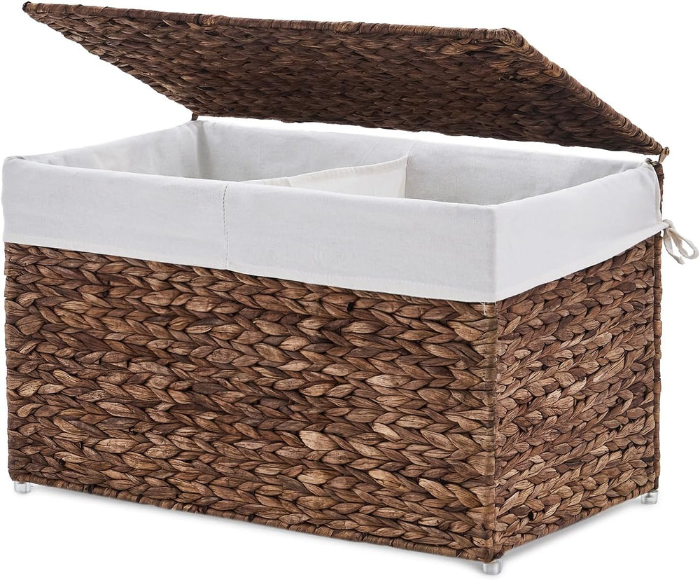 Storage Basket with Lid, Woven Wicker Shelf Basket with Removable Liner, Meta...