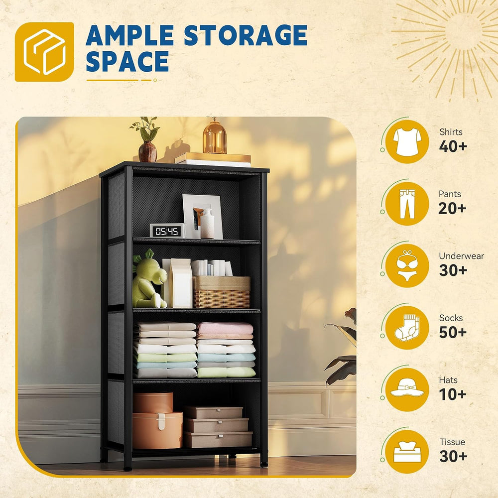 DWVO Storage Tower with 4 Drawers - Fabric Dresser, Organizer Unit for Bedroo...