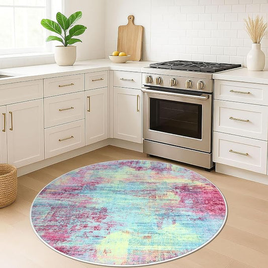 IOHOUZE Round Area Rug 5 Ft Circle Entryway Rugs Round Washable Door Mat Indoor - Image 2