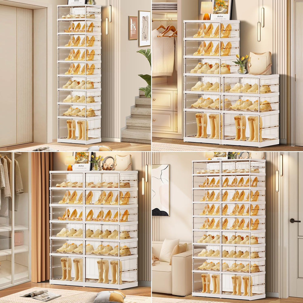 CIMLORD 3-Tier Foldable Shoe Rack, Magnetic Clear Doors, 12 Pairs, White
