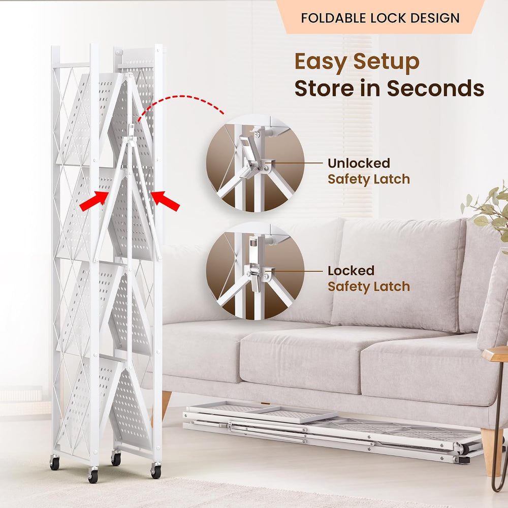 Our Modern Space 5-Tier Foldable Storage Shelf with Wheels | Metal Rack Colla...