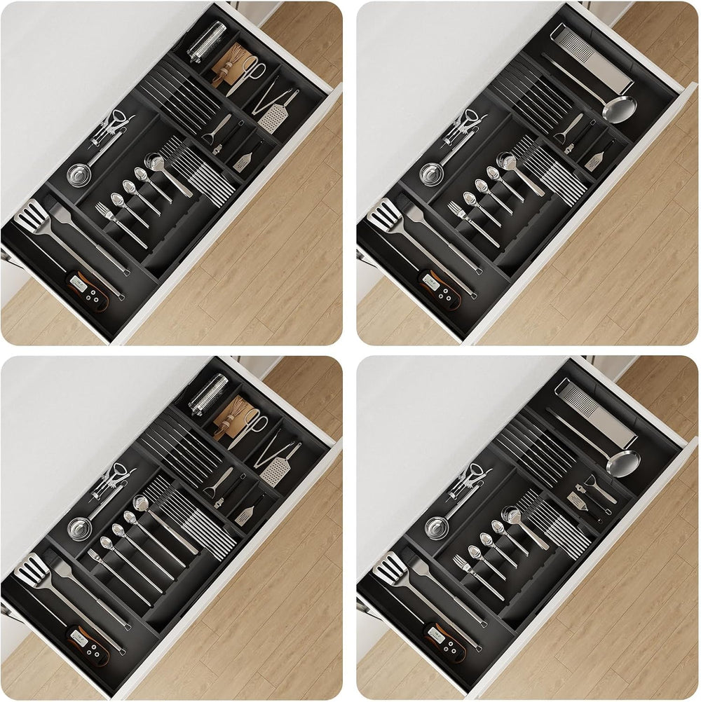 Bamboo Silverware Drawer Organizer, 17.72-29.53 Inch Expandable Large Kitchen...