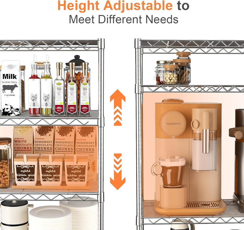 6-Tier Wire Shelving Unit,Metal Shelf Racks with Lockable Wheels,Chrome