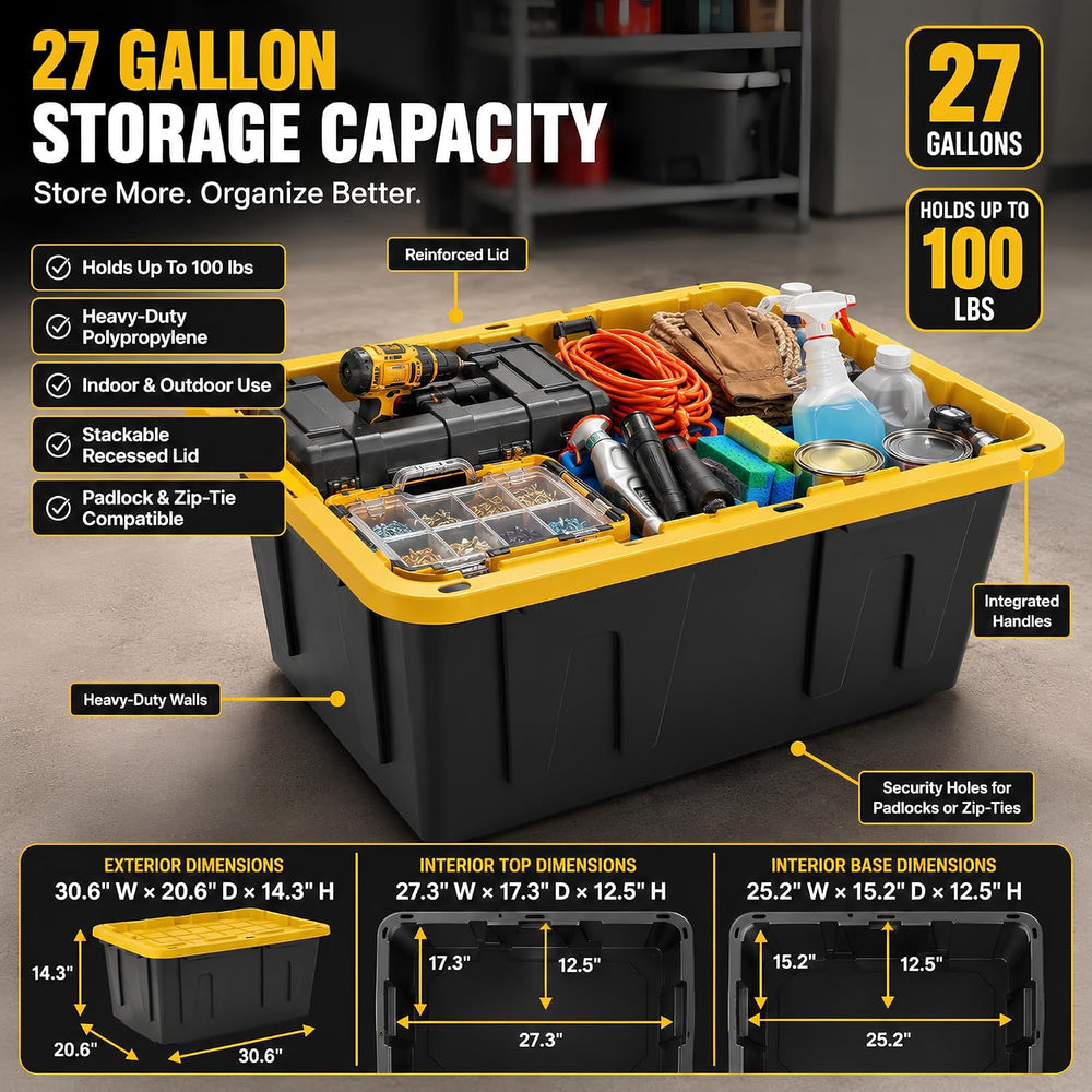8 Pack 27 Gallon Heavy Duty Storage Totes with Lids, Stackable Plastic Storag...