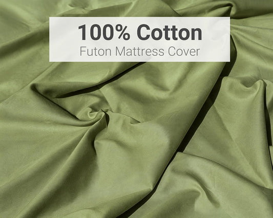 100% Cotton Futon Mattress Cover, Washable Japanese Floor Bed Protector with Zipper, Dust‑Proof Replacement Slipcover for Tatami Mat, Fits Up to 4-Inch Thick Mattresses, Full/Queen