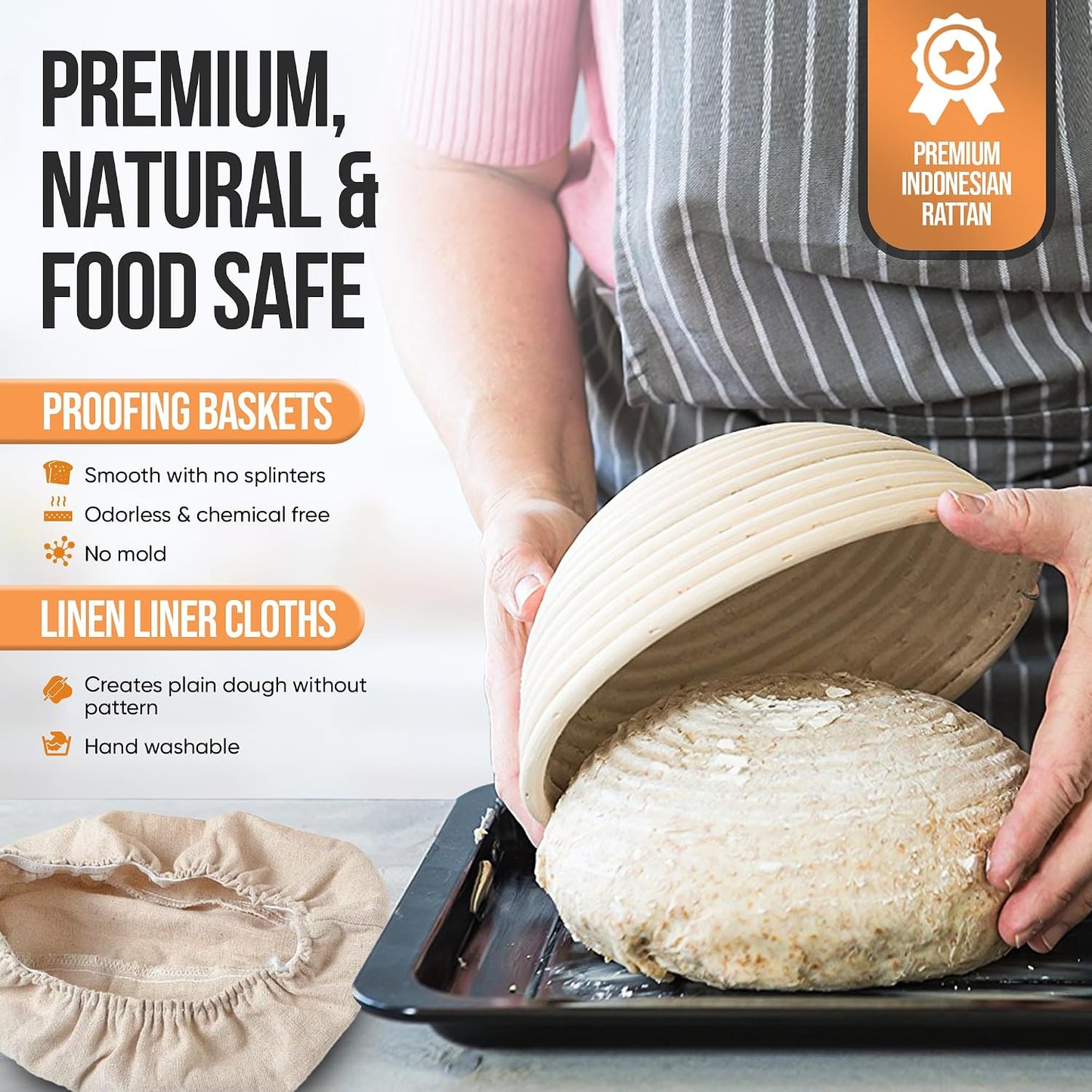 Complete Sourdough Starter Kit and Sourdough Bread Baking Supplies - Includes 9" Banneton Proofing Basket, 34oz Sourdough Starter Jar, Silicone Bread Sling, Scrapers, Bread Lame and Measuring Spoons
