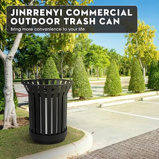Round Heavy Duty Outdoor Trash Can, Large Metal Slatted Garbage Can - Image 7